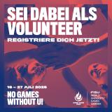 Unter dem Motto "NO GAMES WITHOUT U!" ist der Startschuss zur Registrierung für Volunteers gefallen…